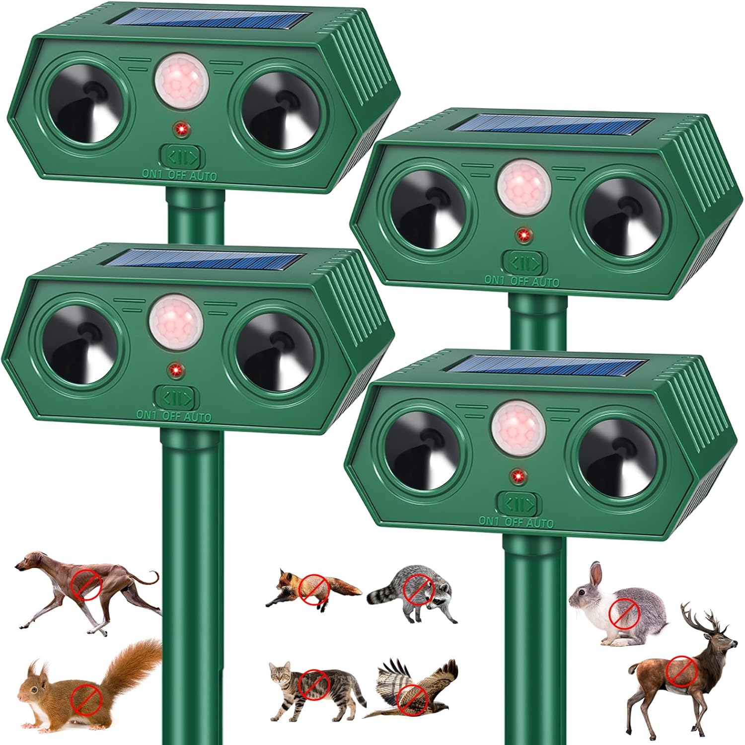 2026 IP65 Deer Repellent Devices Racoon Squirrel Sonic Fortress Pro, Solar Ultrasonic Animal Repeller Outdoor Cat Deterrent with Motion Sensor to Scare Rabbit Skunk Dog Out of Garden Farm(4Pack)