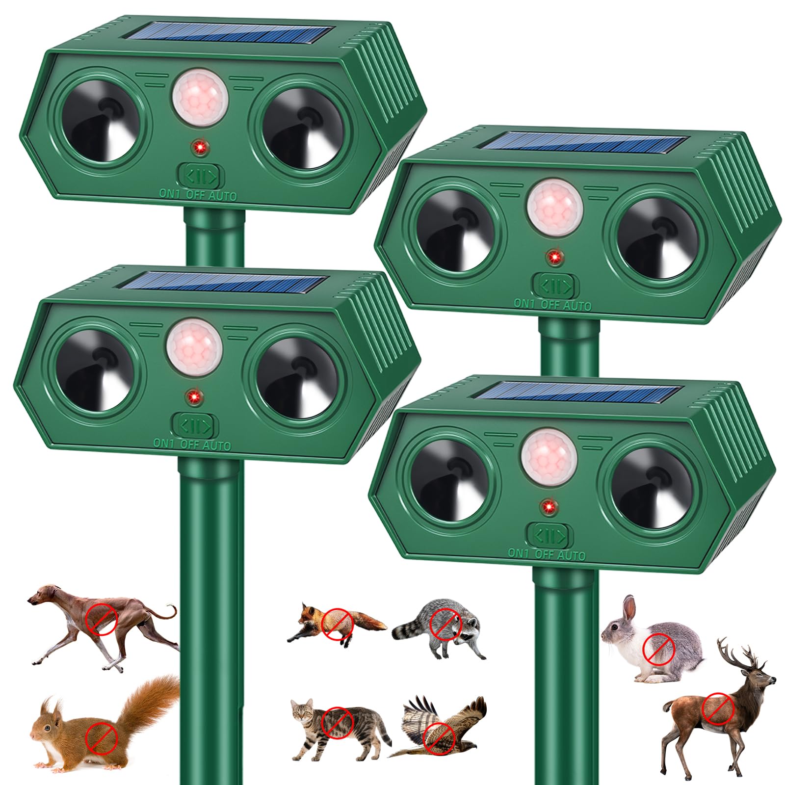 CXIENAOY Solar Ultrasonic Animal Repeller – 2 Pack Sonic Fortress Pro, Green, Battery Included