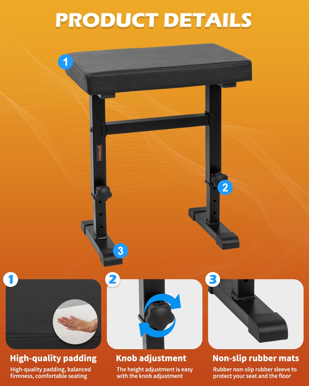 Banco de piano ajustable en altura para piano con asiento acolchado para músicos, color negro, modelo SPB-M60 de piel sintética