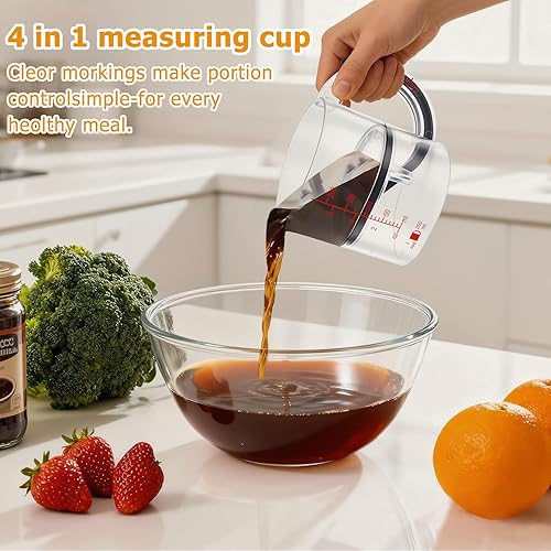 Miniatura 3 de Taza medidora ajustable 4 en 1 con base, medición múltiple para 14 a 1 taza, mloz, base raspadora para no desperdicios, apta para lavavajillas