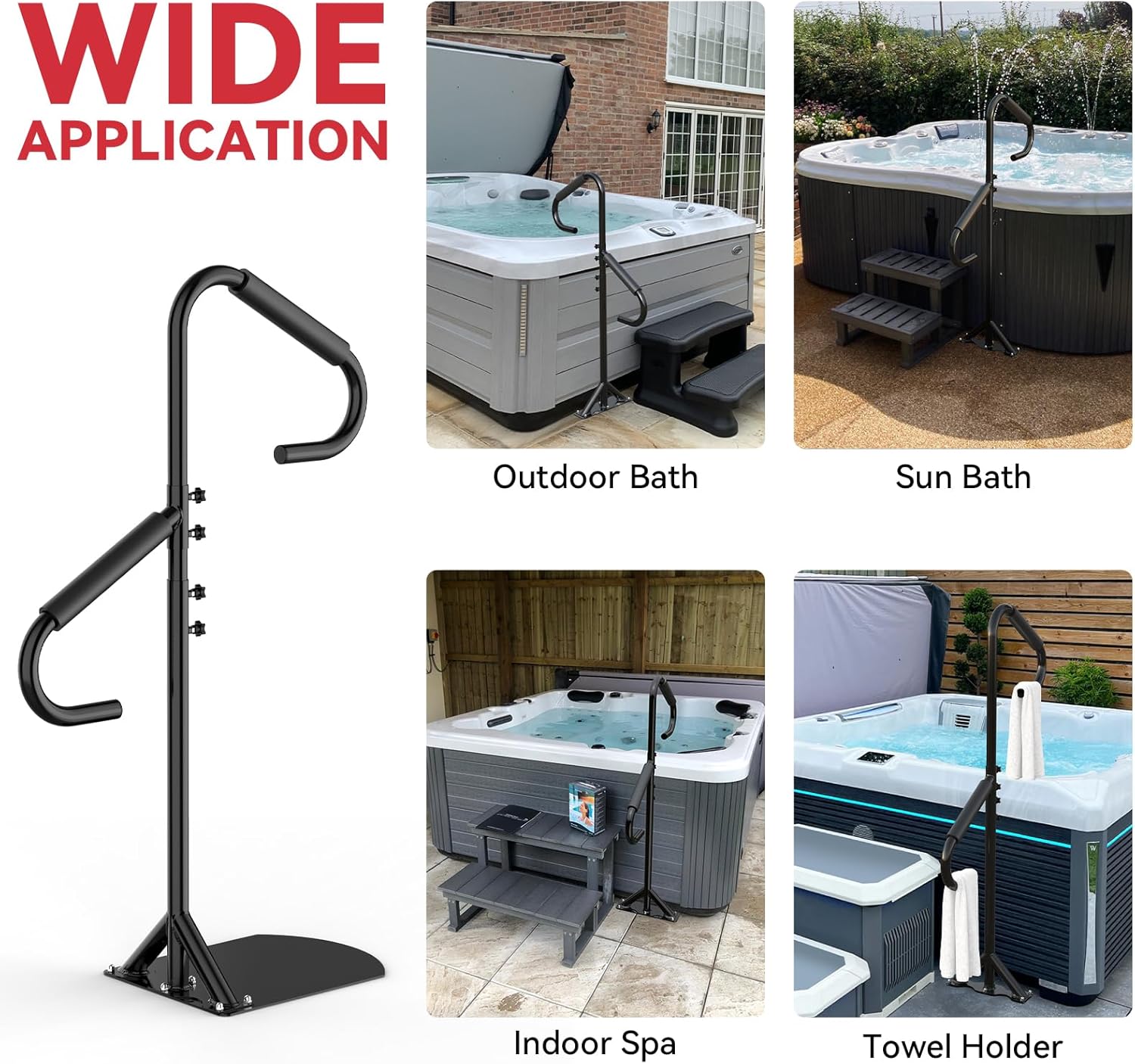 Two Way Hot Tub Handrail Spa Side Handrail 41"-59" Adjustable Height 360 Rotatable Hot Tub Railing Slide Under Mount Base 600Lbs for Indoor Outdoor