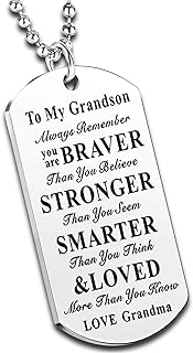 Inspirational Necklace Stainless Steel Dog Tag Always Remember You are Braver to My Granddaughter Grandson Gifts from Grandma Grandpa