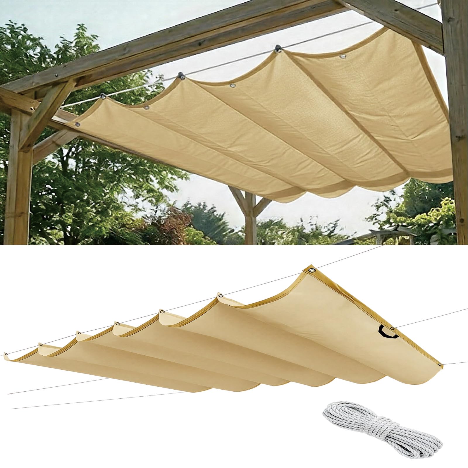 Voile d'ombrage vague rétractable en toile PES résistante et imperméable