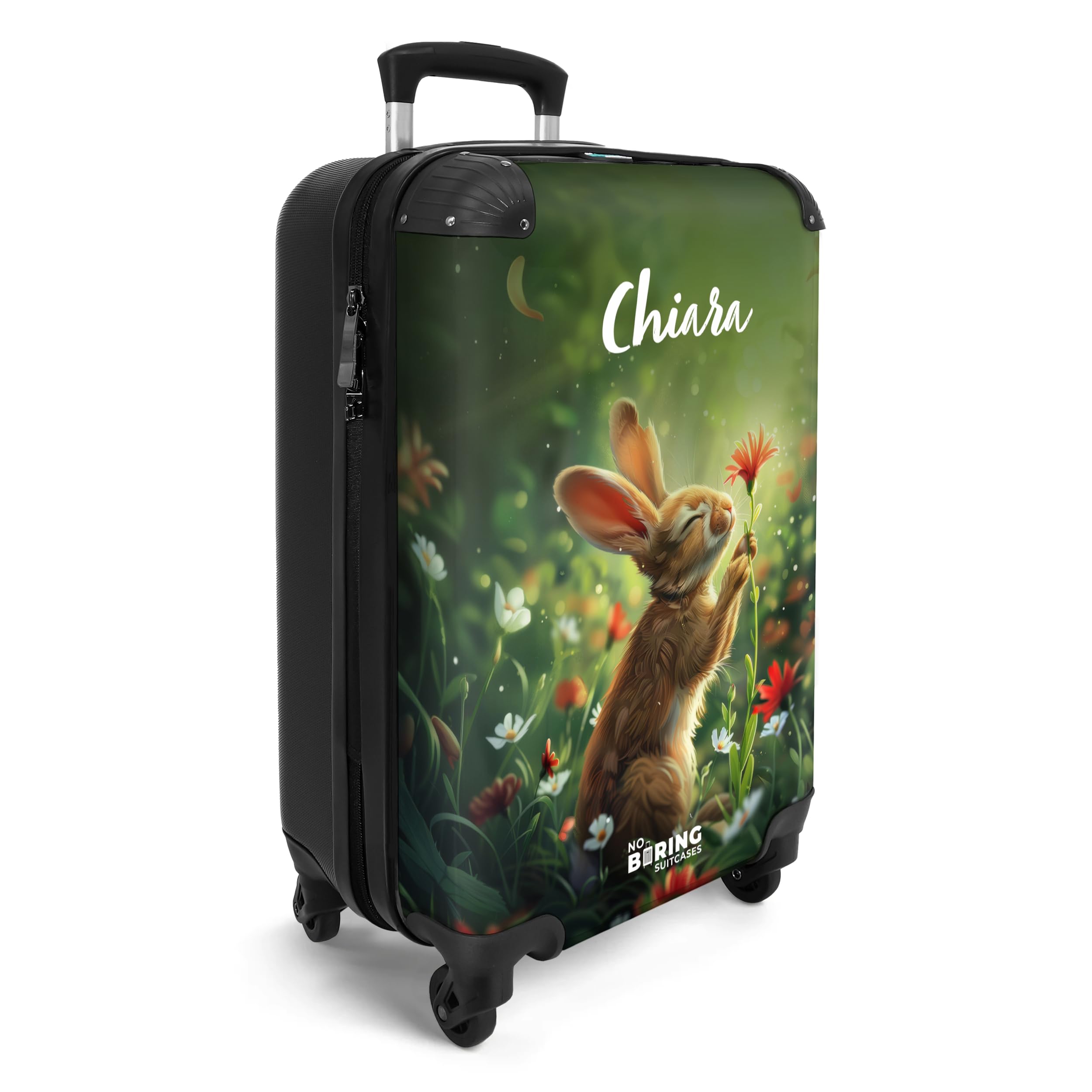 NoBoringSuitcases© Valigia Bambini, Trolley Bambini, Valigia Per Bambini, | 55x40x20 cm - Valigia Per Bambini da Viaggio, Valigie Per Bambini, Valigie, Valigia Personalizzabile, (Coniglio - Verde)