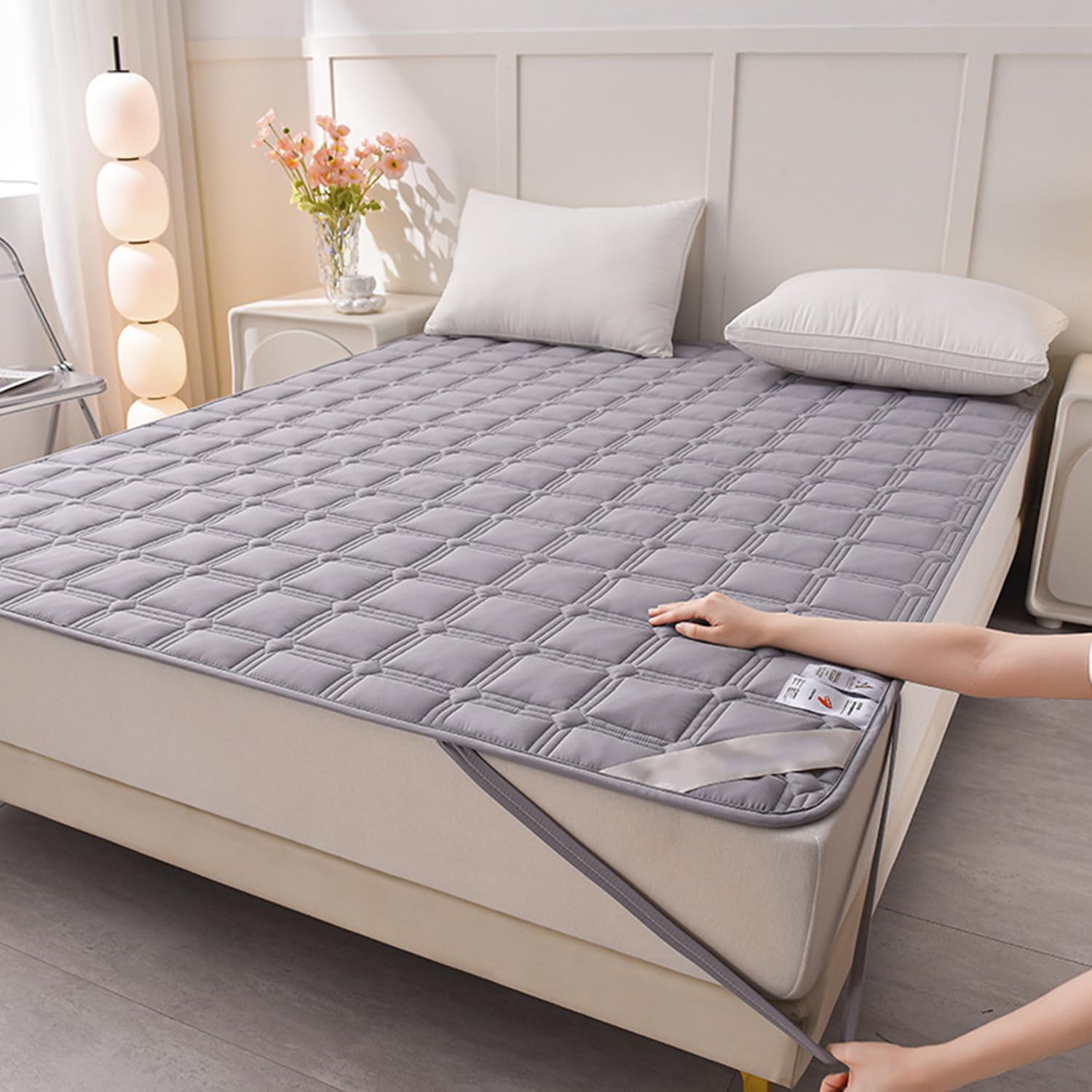 LDLCYCN ,grey,150 * 200cm/QUEEN, Mattress Protector Cover with 4 Corner Elastic Band Thin Mattress Pad Cover