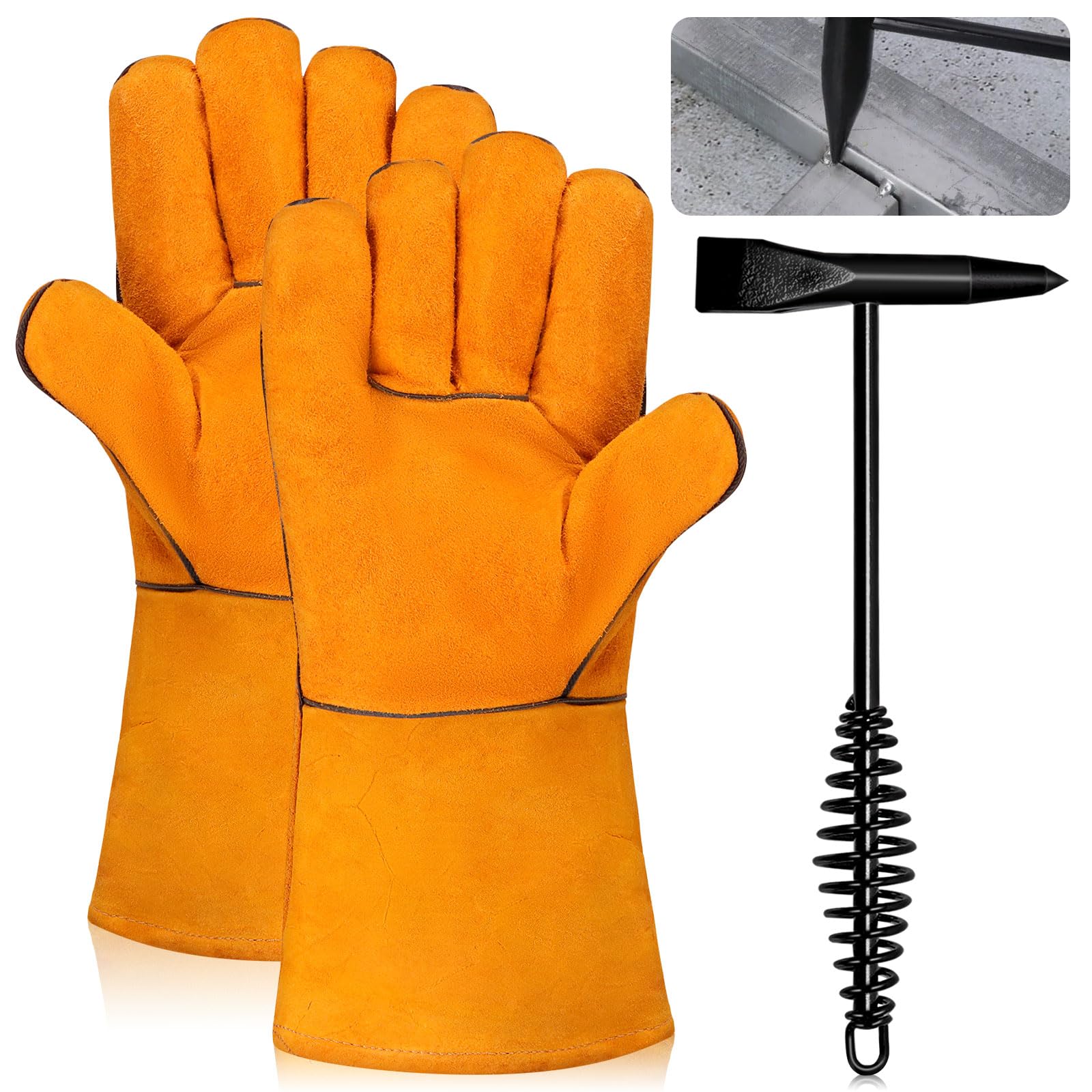 Glarks 2 pezzi 250mm martello trucioli con maniglia a molla elicoidale e un paio di guanti di saldatura set di strumenti di rimozione martello trucioli