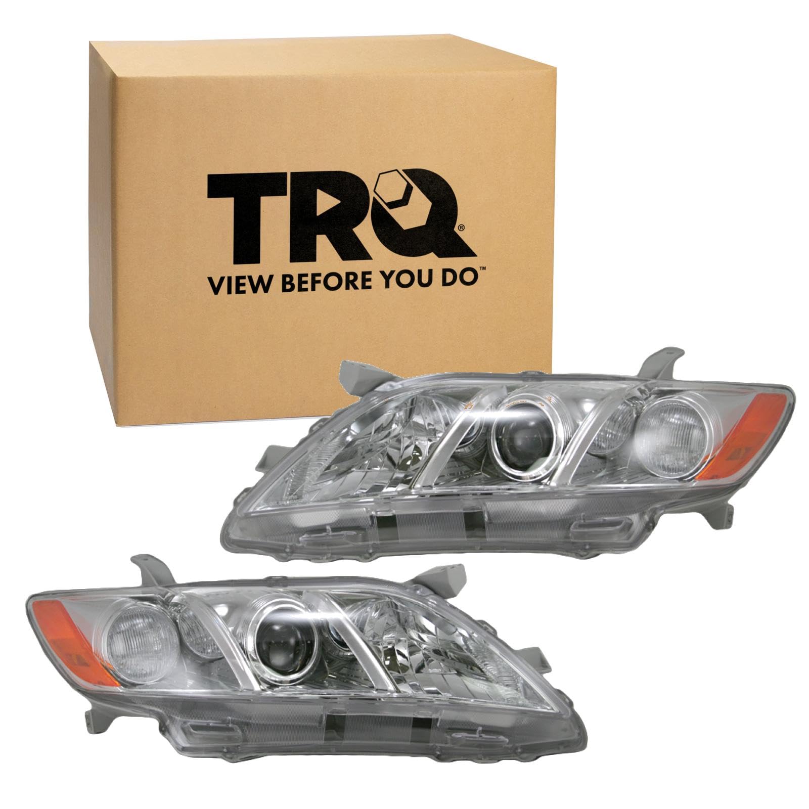 TRQ Driver and Passenger Side Headlight Assembly Set Compatible with 07-09 Toyota Camry XLE 07-09 Toyota Camry LE 07-08 CE 09 Base