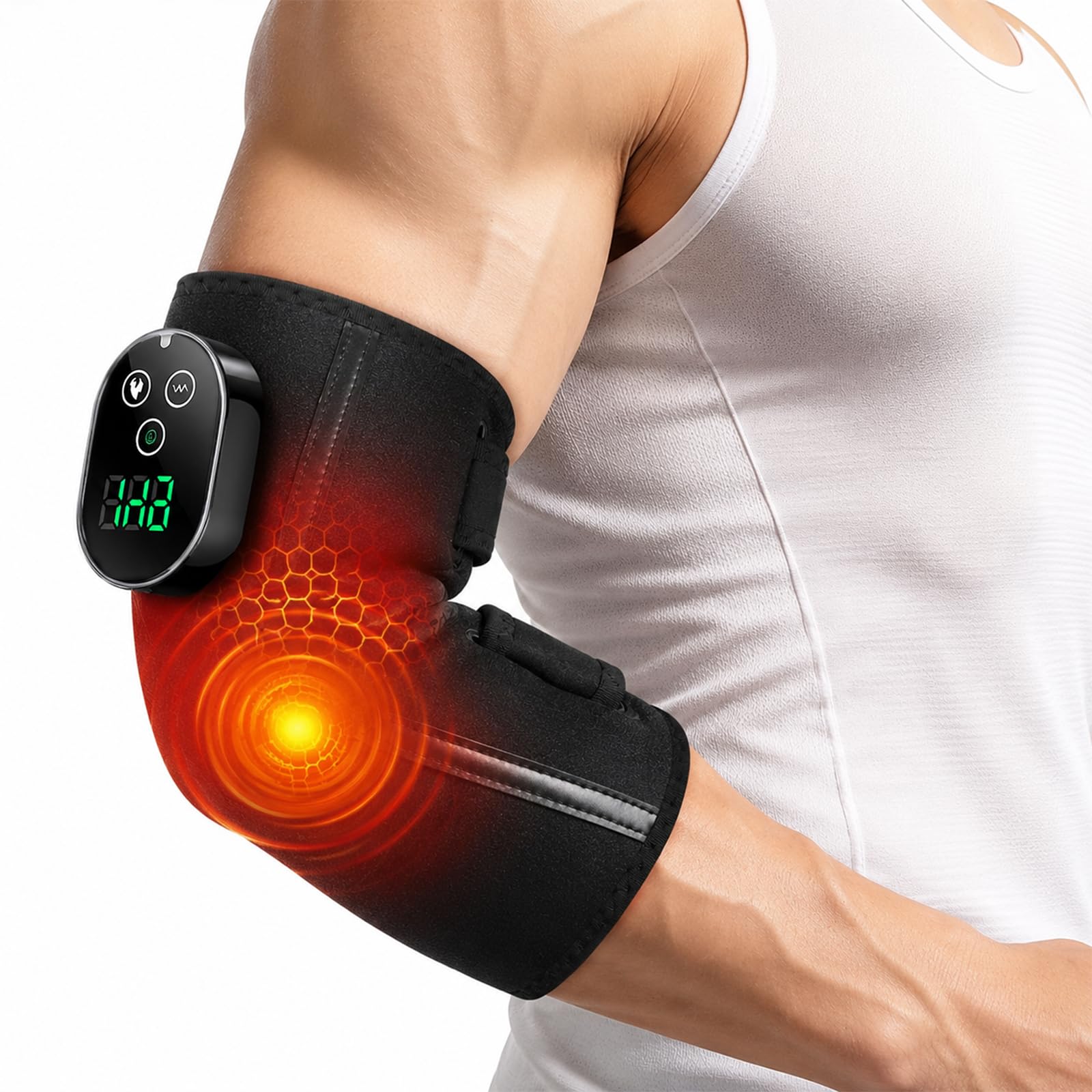 Ellenbogen Massagegerät mit Wärme, Vibration, Akku & Touch Steuerung | Flexibles Design für Zuhause, Büro und unterwegs geeignet