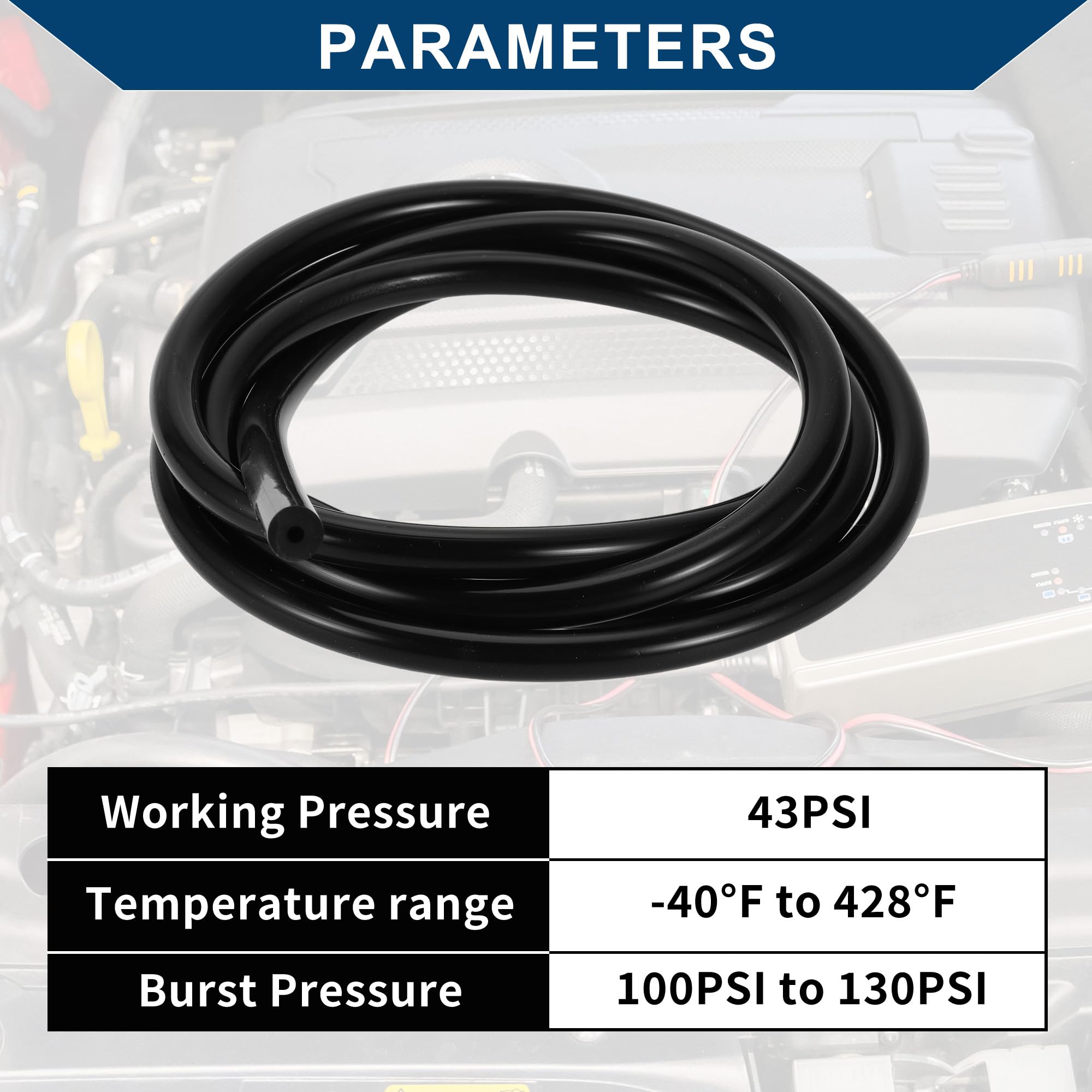 Tubo in Silicone per Aspirazione Tubo per Linea di Aspirazione Automobilistica Ad Alta Temperatura 5.5ft 1/8" 3mm ID 3.5mm Spessore 1 Pezzo Nero