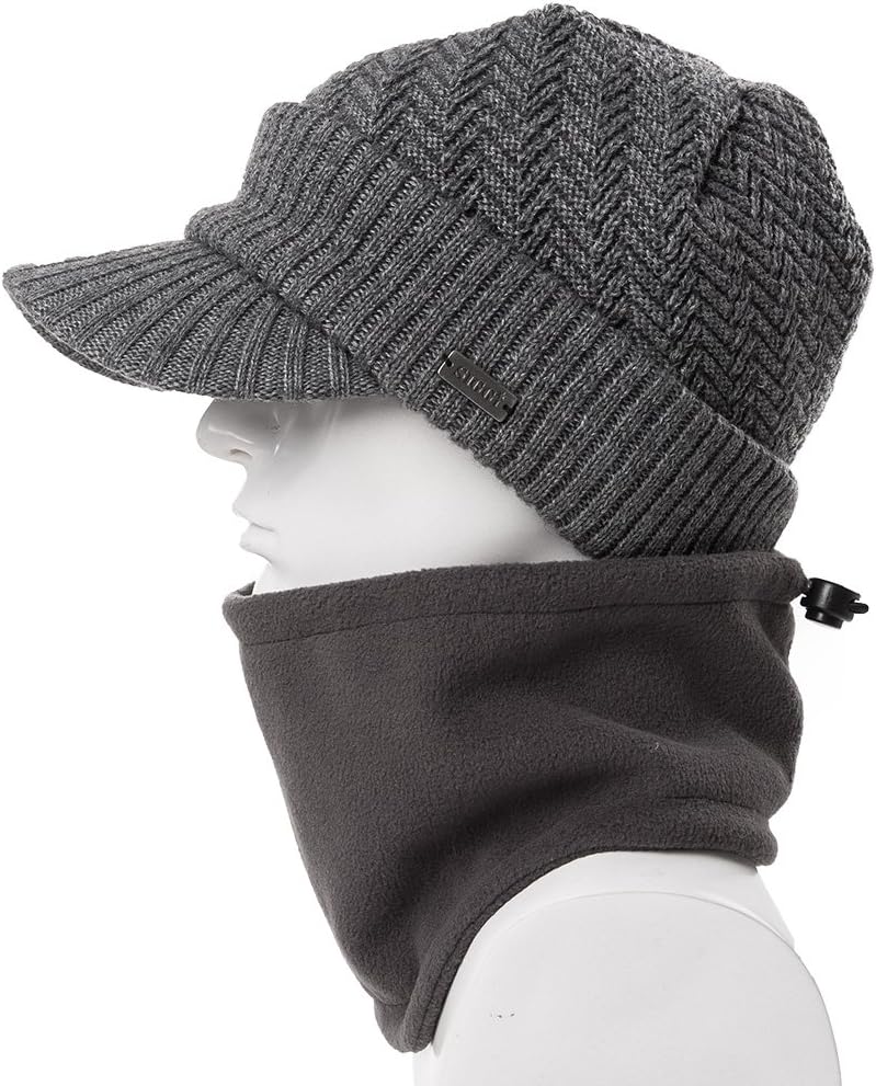 Comhats PolarWool™ Winter Wool Knitted Hat & Scarf Set for Men Visor Beanie Ear Flap Fleece Lined Cold Weather