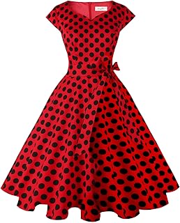 Women Vintage 1950s Dress Retro Cocktail Party Swing Dresses with Cap Sleeves - Buy now