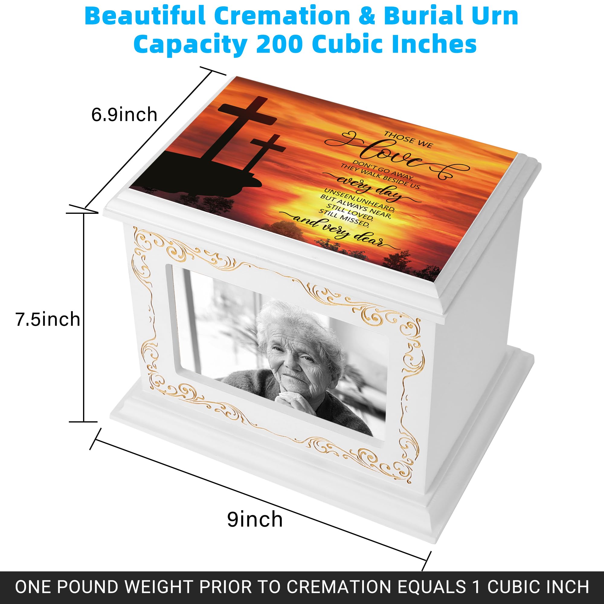 Urna commemorativa per ceneri – adulto maschio o femmina, con cornice per foto, urna in legno e cofanetto per uomini e donne, fino a 200 libbre