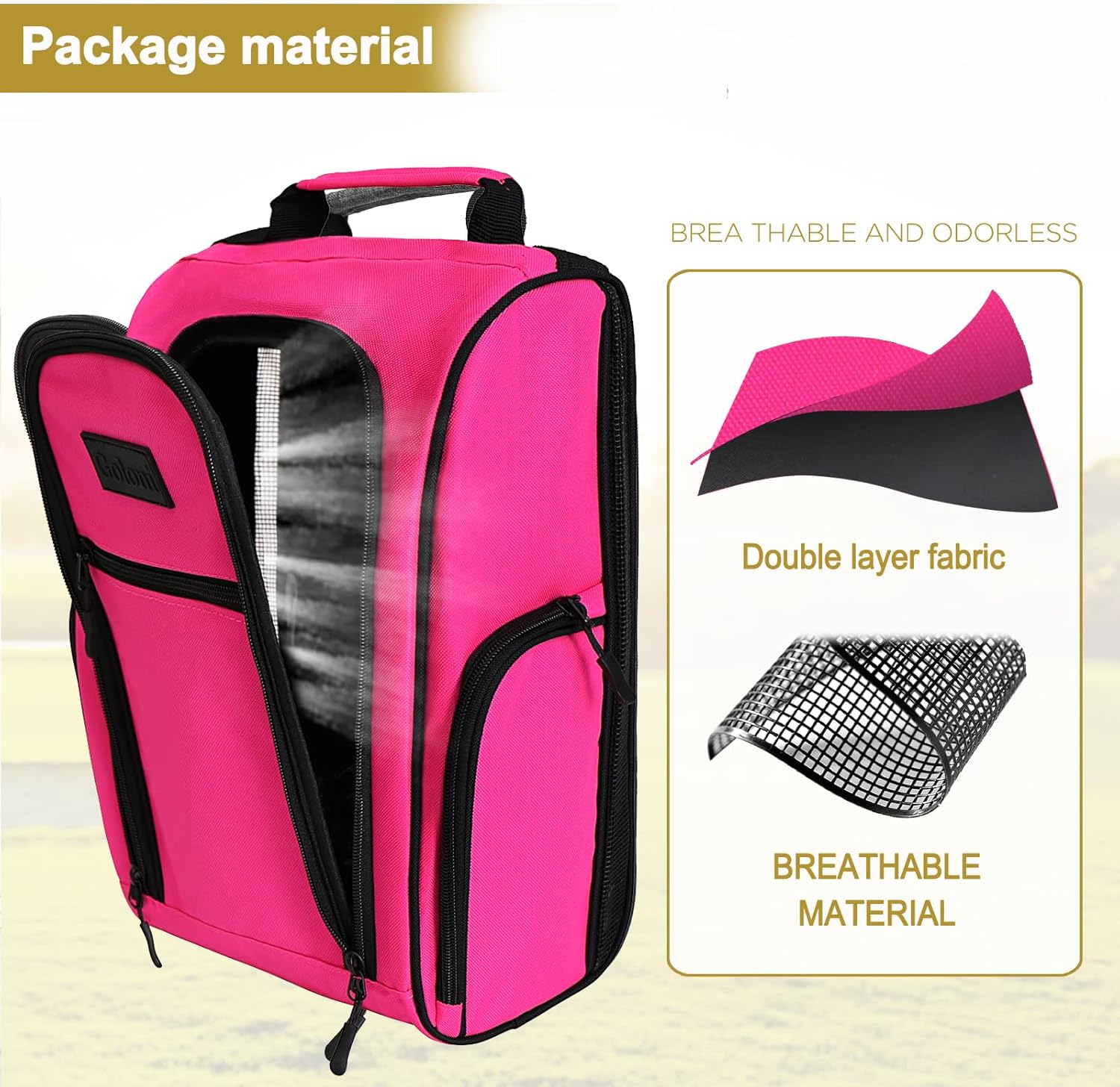 Goloni Golf Shoe Bag for Men & Women, Padded Travel Shoe Bag with Side Accessory Pockets,Sport Shoe Carrier for Golf Shoes,Socks,Tees & Balls,Durable & Lightweight Design (Pink) - Image 4
