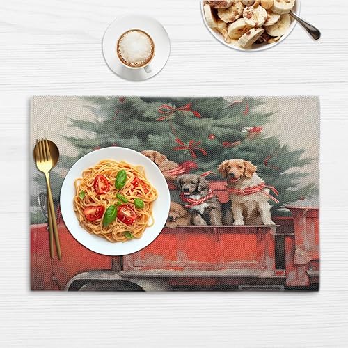 Miniatura 6 de Juego de 4 manteles individuales de Navidad de invierno, lavables, impermeables, para decoración de mesa de comedor, 18 x 12 pulgadas