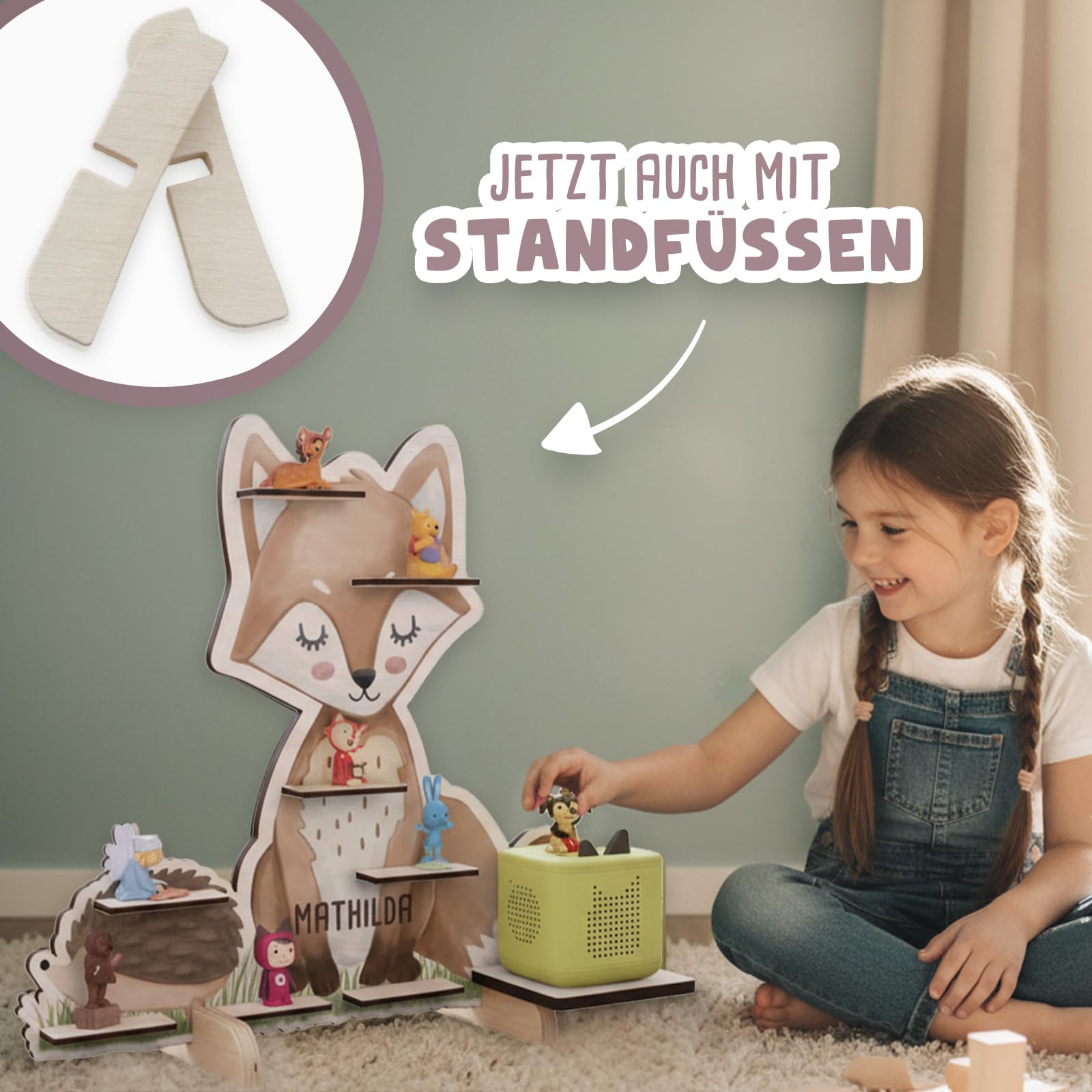 hellomini Personalisiertes Tonie Regal Mädchen - Toniebox 1 & Toniebox 2 Regal mit Wunschnamen fürs Kinderzimmer - Regal Mädchen - Kinder - Toniebox Aufbewahrung (Regenbogen Druck)