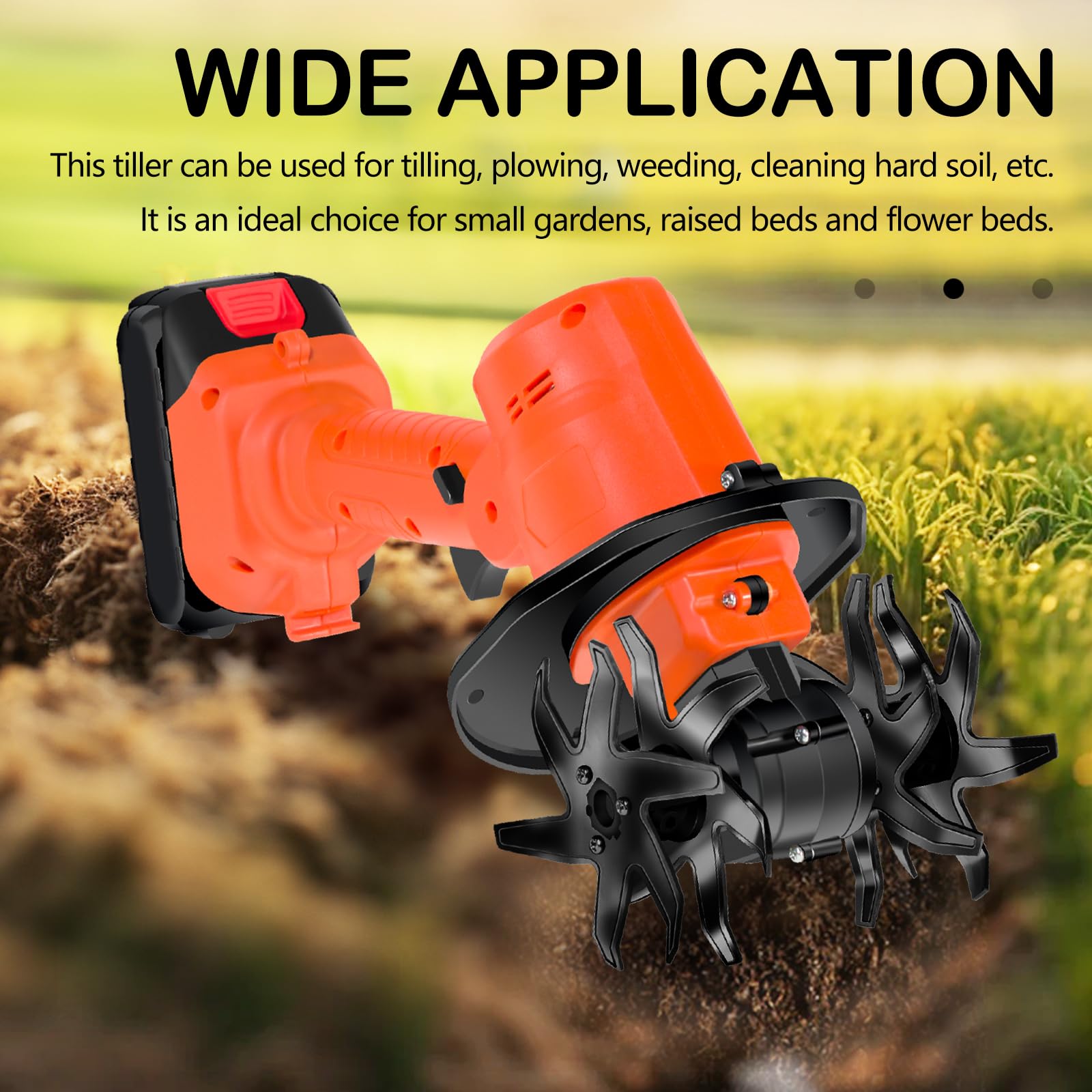 Akku Bodenhacke, 21V Gartenfräse Elektrisch mit 2 Akkus 3000mAh Gartenhacke Garten Geräte mit 4 Metallmesser 10cm Arbeitsbreite 10cm Arbeitstiefe 235 U/min Drehzahl