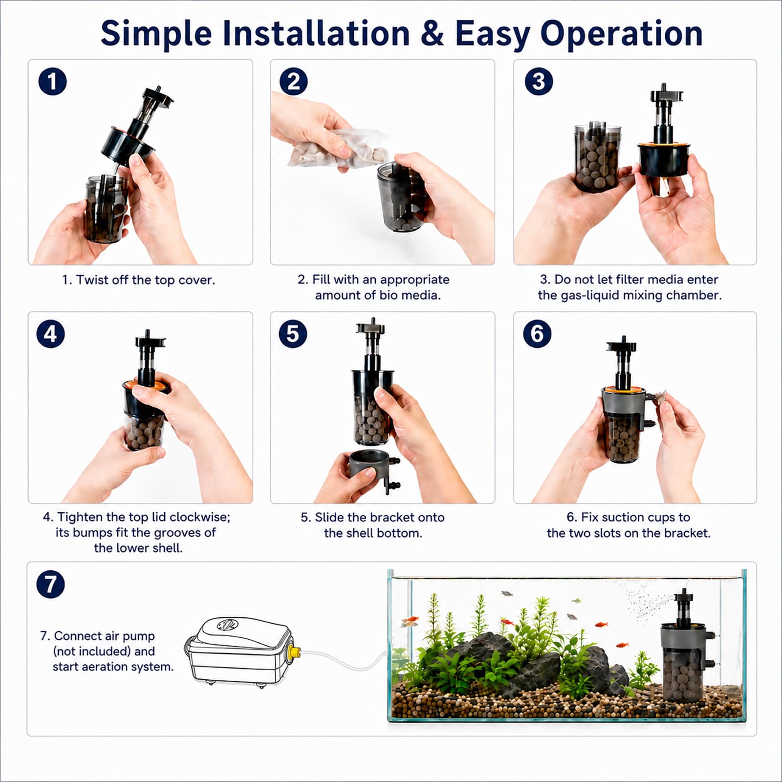 Aquariumfilter, luftbetriebener Aquarium-Schwammfilter mit Keramikkugeln für 1,8 - 5,7 l, ultra-leise Belüftung und Wasserzirkulation, für die Zucht von Frittieren, Betta, Garnelen