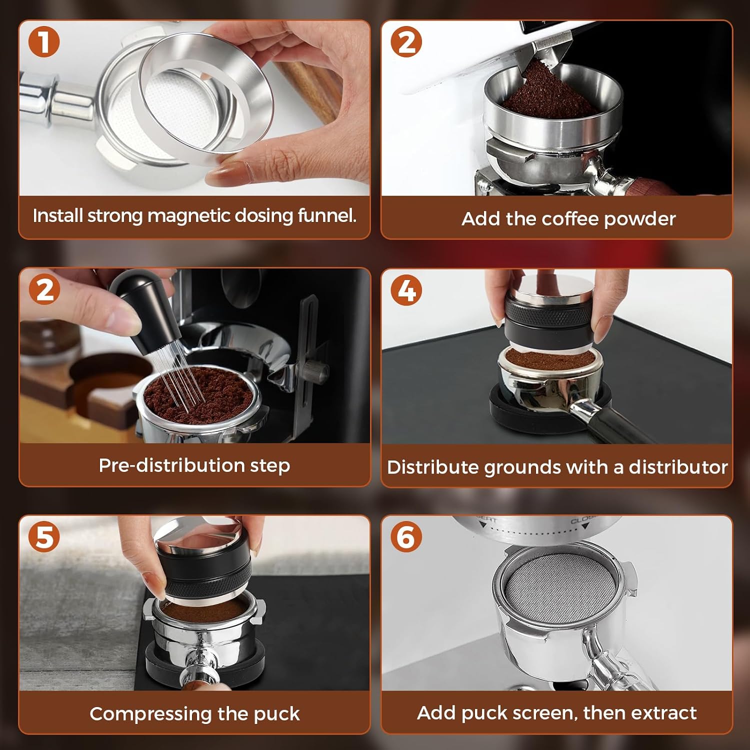 51mm Espresso Accessories Kit, Coffee Distributor & Tamper Leveler with Mat, WDT Tool, Dosing Funnel, Puck Screen & Cleaning Brush, Barista Tools for 51mm Portafilter Espresso Machines
