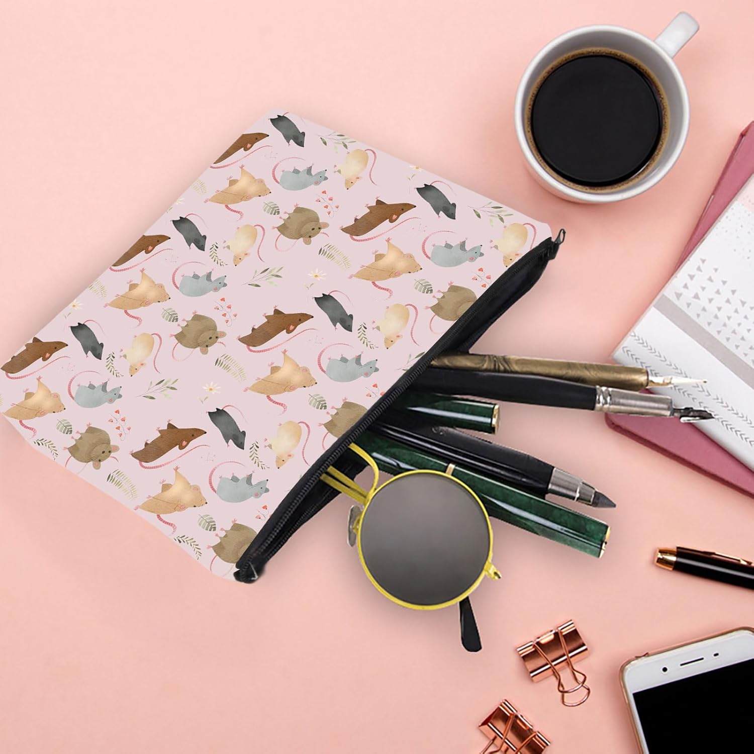 XYANFA Rat Cosmetic Makeup Bag Rat Lovers Gifts Mouse Mom Gifts Rat Owner Gifts Rat Women Gifts Cute Rat Zipper Pouch (rat makeup bag) - Image 2