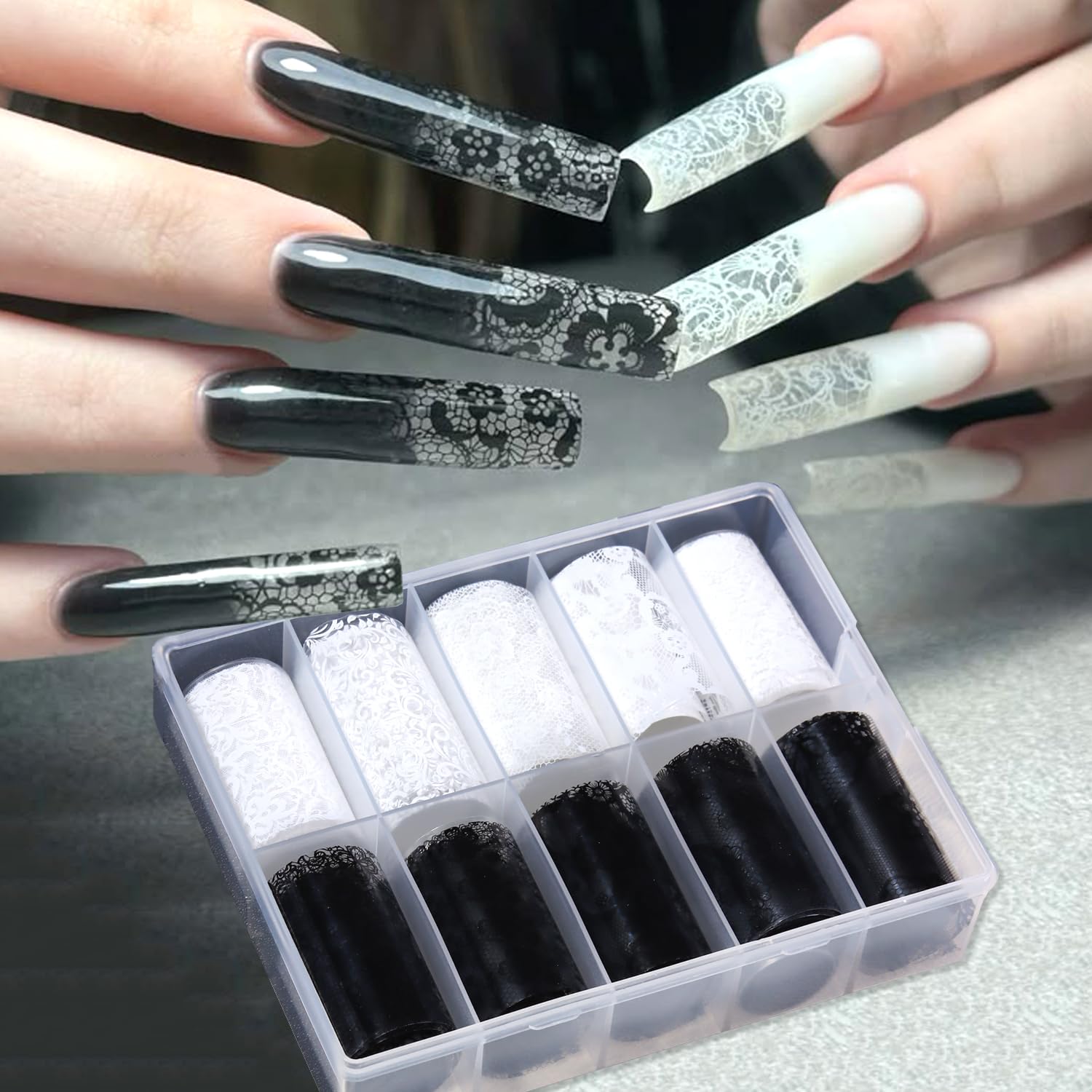 Lace Nail Foil Stickers - Black & White Designs -22 Lace Nail Foil Stickers - Black & White Designs -22