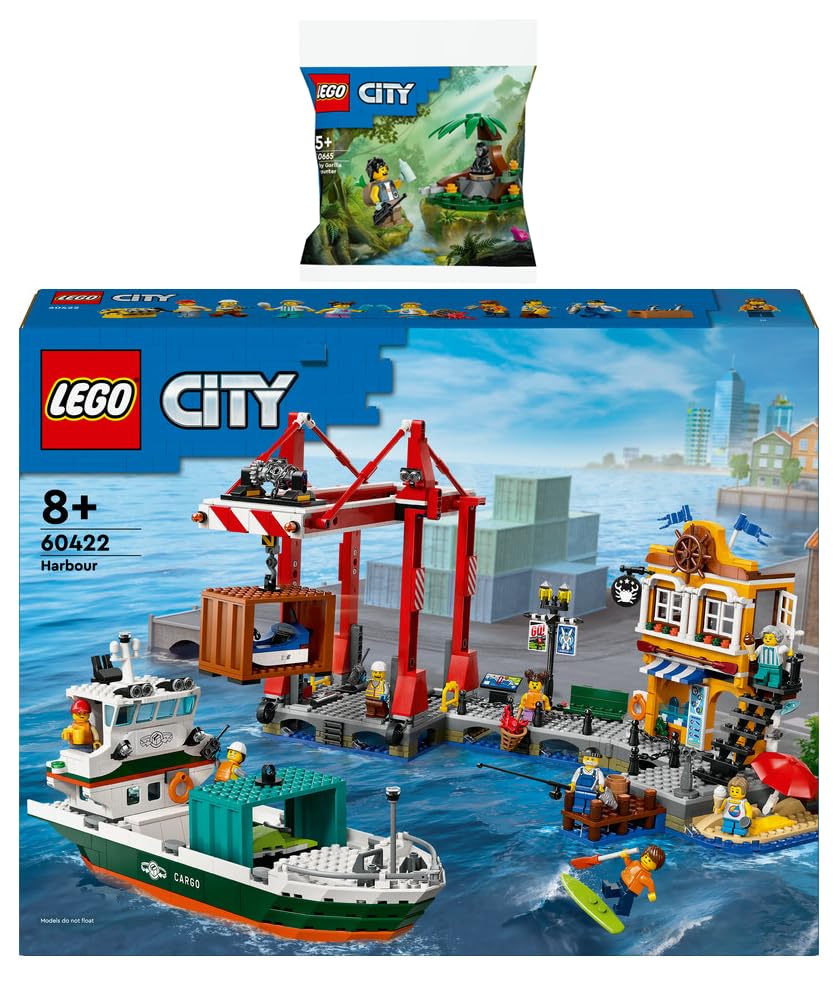 BRICKCOMPLETE Lego City Set: 60422 Port with Cargo Ship 30665 Jungle  Explorer with Baby Gorilla