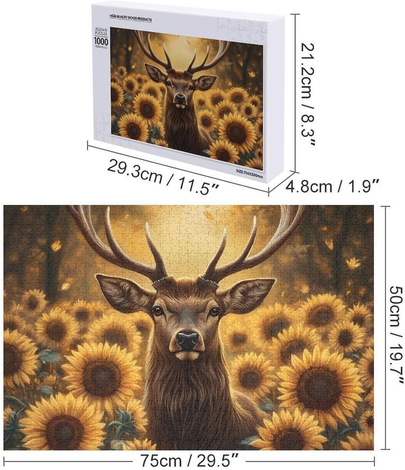 Deer Sunflower Wood Puzzle Challenging Jigsaw Puzzles for Women Men