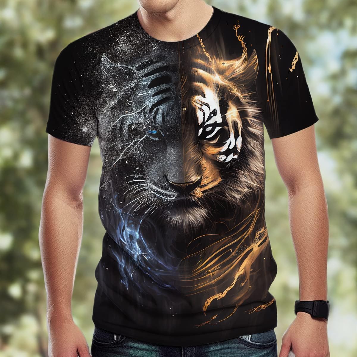 TiwBski Casual Lion Tiger Wolf Print T-Shirts for Men Novelty Animal Graphic Shirt with Short Sleeve - Image 6