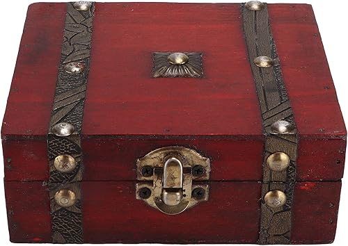 Sanpyl Baúl de almacenamiento, baúl de almacenamiento rojo de madera retro, con cerradura de metal, cumpleaños y aniversarios