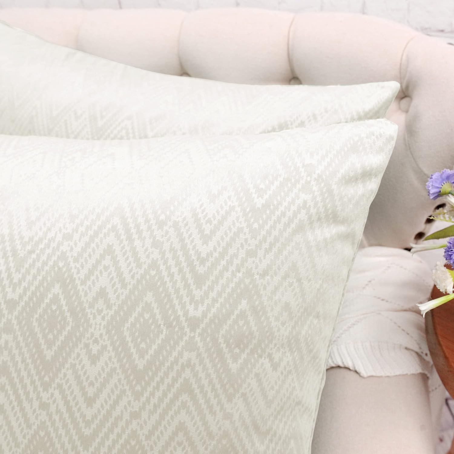 Diamond Velvet Decorative Euro Throw Pillow Covers 26 x 26 Inches Set of 2, Soft Geometric Cushion Cases Pillowcases Pillow Shells for Couch Bed Sofa Car Bedroom Living Room, Cream White
