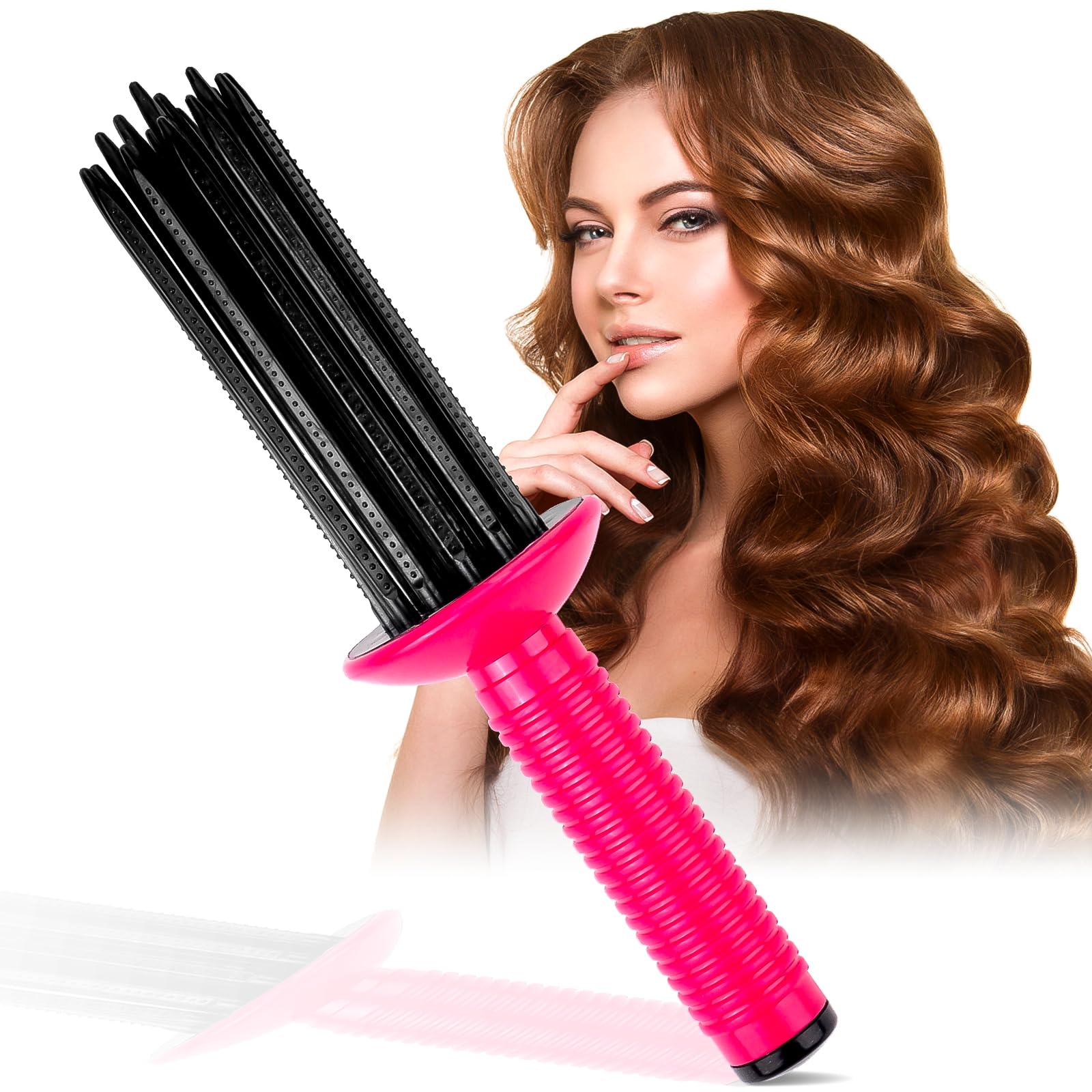Rizador de Cabello, Comb Curling Comb Shape Fluffer Curling Iron, Anti Slip Curling Wand Herramientas para el Cabello Rizado con 17 Dientes de Peine, viajes, citas (rosa)