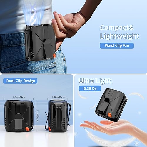 Miniatura 4 de GEHEN Ventilador de cintura portátil, batería recargable de 6000 mAh hasta 31 horas de tiempo de trabajo, ventilador de cinturón con clip o