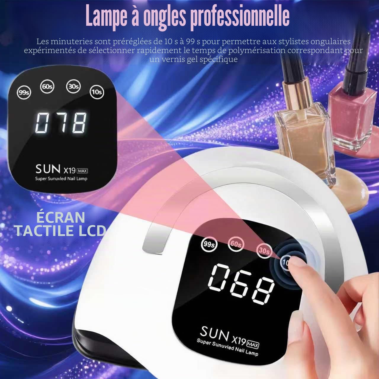 Lampe à Ongles UV LED 320W avec 72 Perles, Séchoir à Vernis Gel avec Capteur Automatique & 4 Minuteries, Professionnel pour Ongles des Mains et Pieds