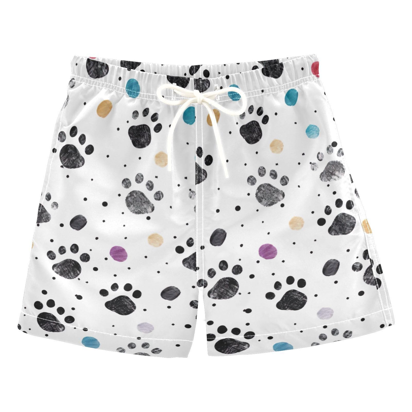 FLildon Dog Paw Colorful Little Boys Swim Trunks with Mesh Lining Quick Dry Beach Board Shorts, 3T
