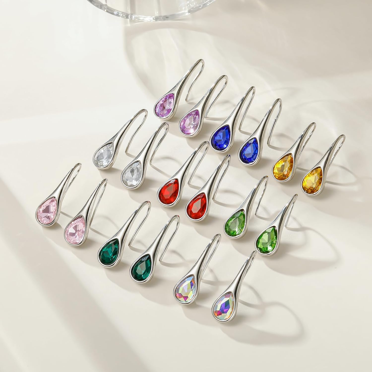 Small Teardrop Earrings for Women Trendy Colorful Dainty Crystal Dangle Earrings Set Silver Vintage Boho Drop Earrings Jewelry - Image 6