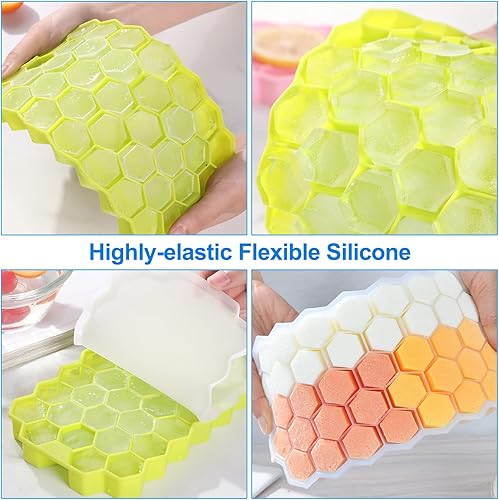 Miniatura 7 de Muzhi khsm Bandejas de hielo para congelador paquete de 3 bandejas de hielo de silicona para cubitos de hielo con tapa apilables de fácil liberación