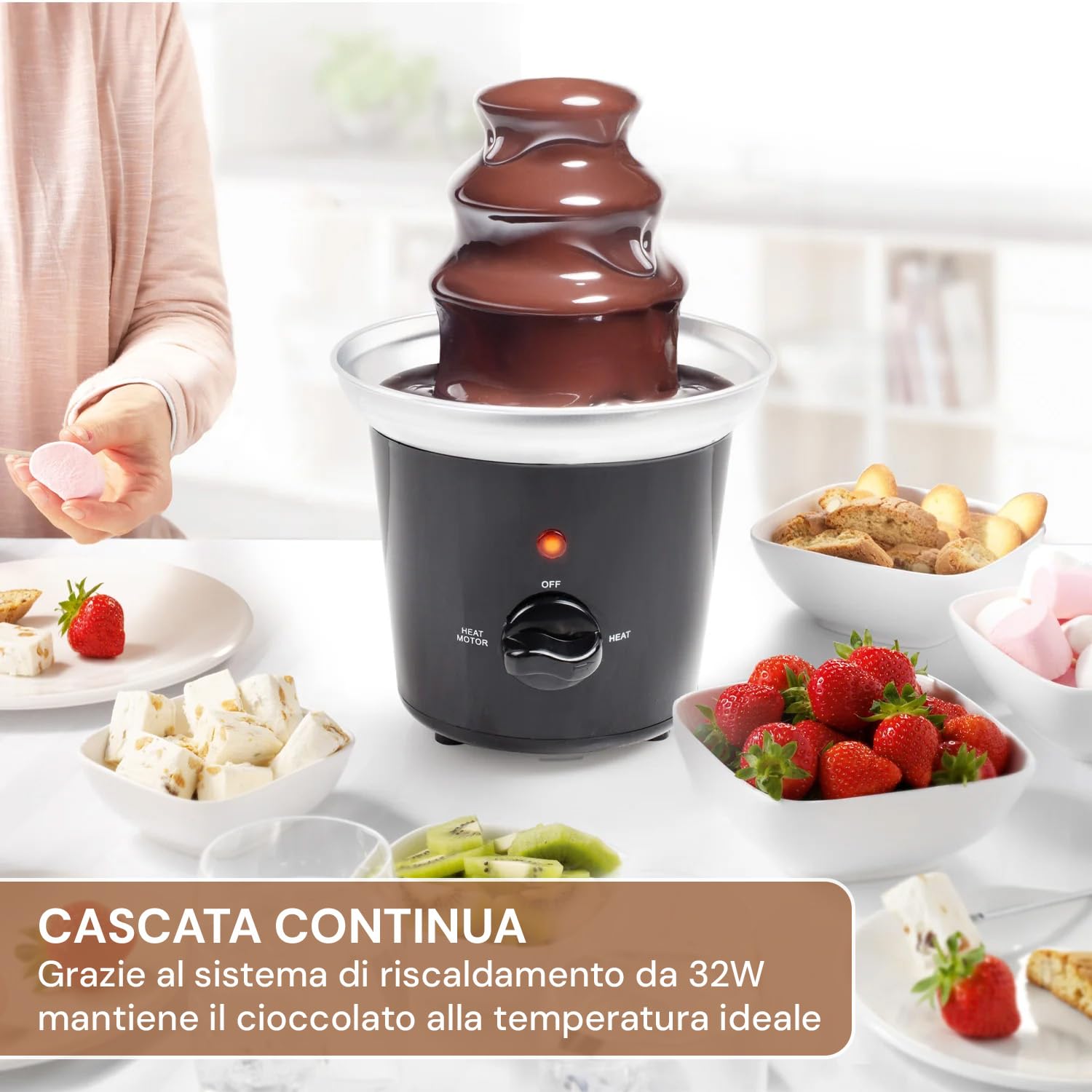 Wintem Fontana Elettrica di Cioccolato con Cascata a 3 Livelli 35W Nero - Ideale per Cene o Feste Speciali - Dotata di LED Luminso e Base Antiscivolo per Una Stabilità Ottimale - Elegante e Compatta