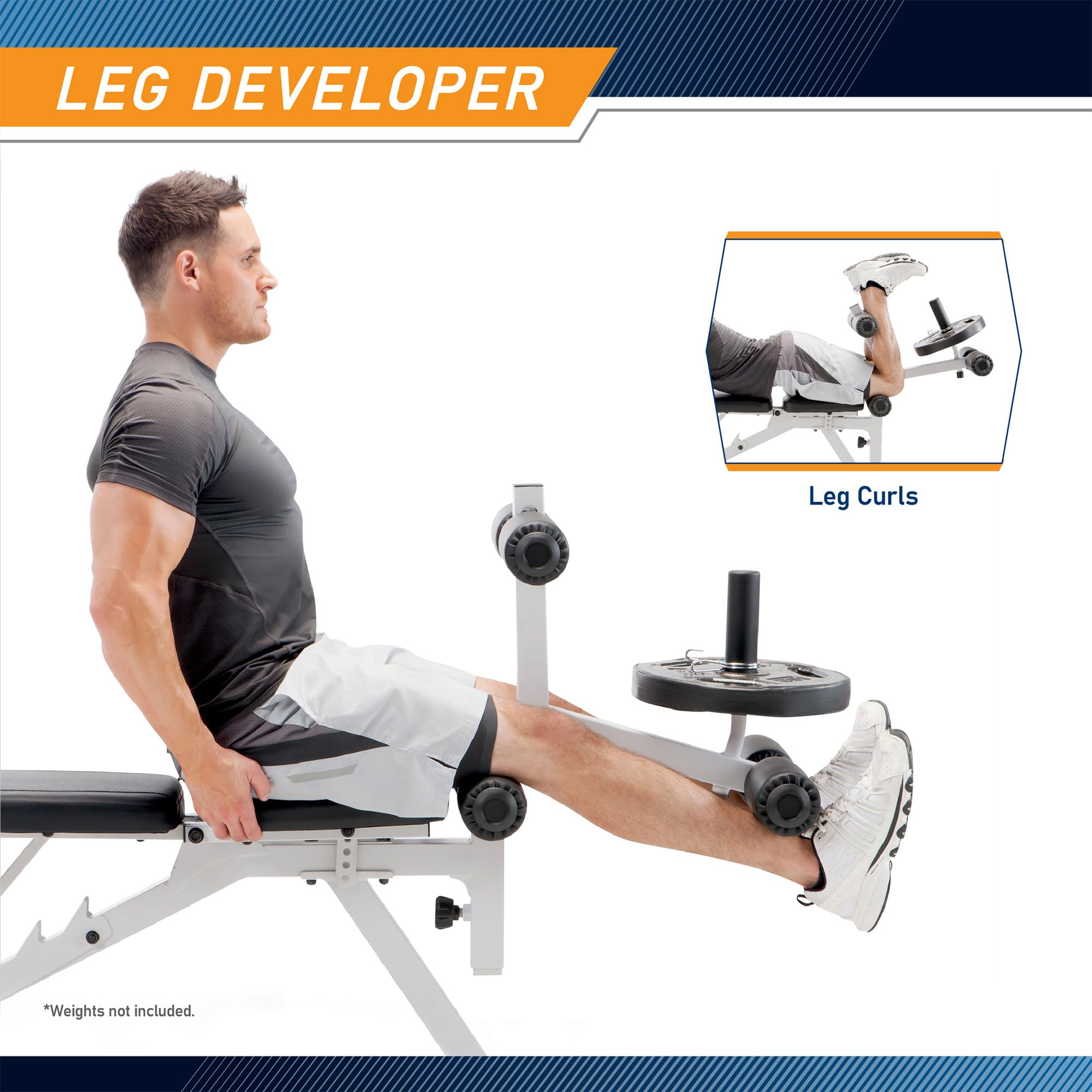 Foldable Incline Decline Weight Bench, Adjustable 6-Position Backrest | Includes Leg Extension Attachment for Full-Body Strength Training, Folds Flat to Save Space in Any Home Gym