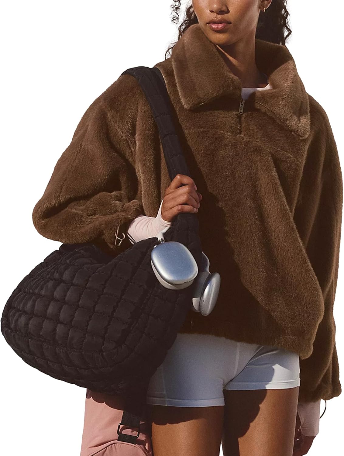 Ainangua Long Sleeve Quarter Zip Pullover Women Oversized Faux Fur Coat Fall Winter Warm Fuzzy Fluffy Jacket Outwear