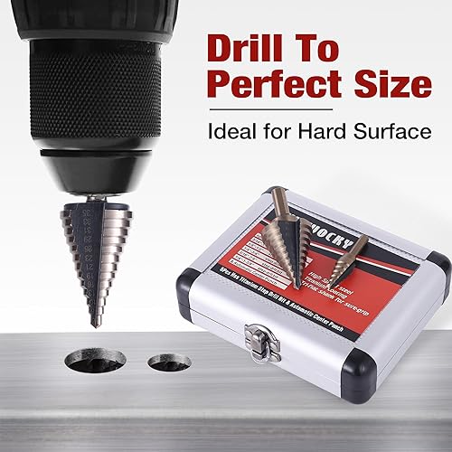 Miniatura 4 de Juego de brocas escalonadas, 5 unidades (44 tamaños) métricas HSS Step Unibit con caja de aluminio, cuchillas de corte doble, acero de alta