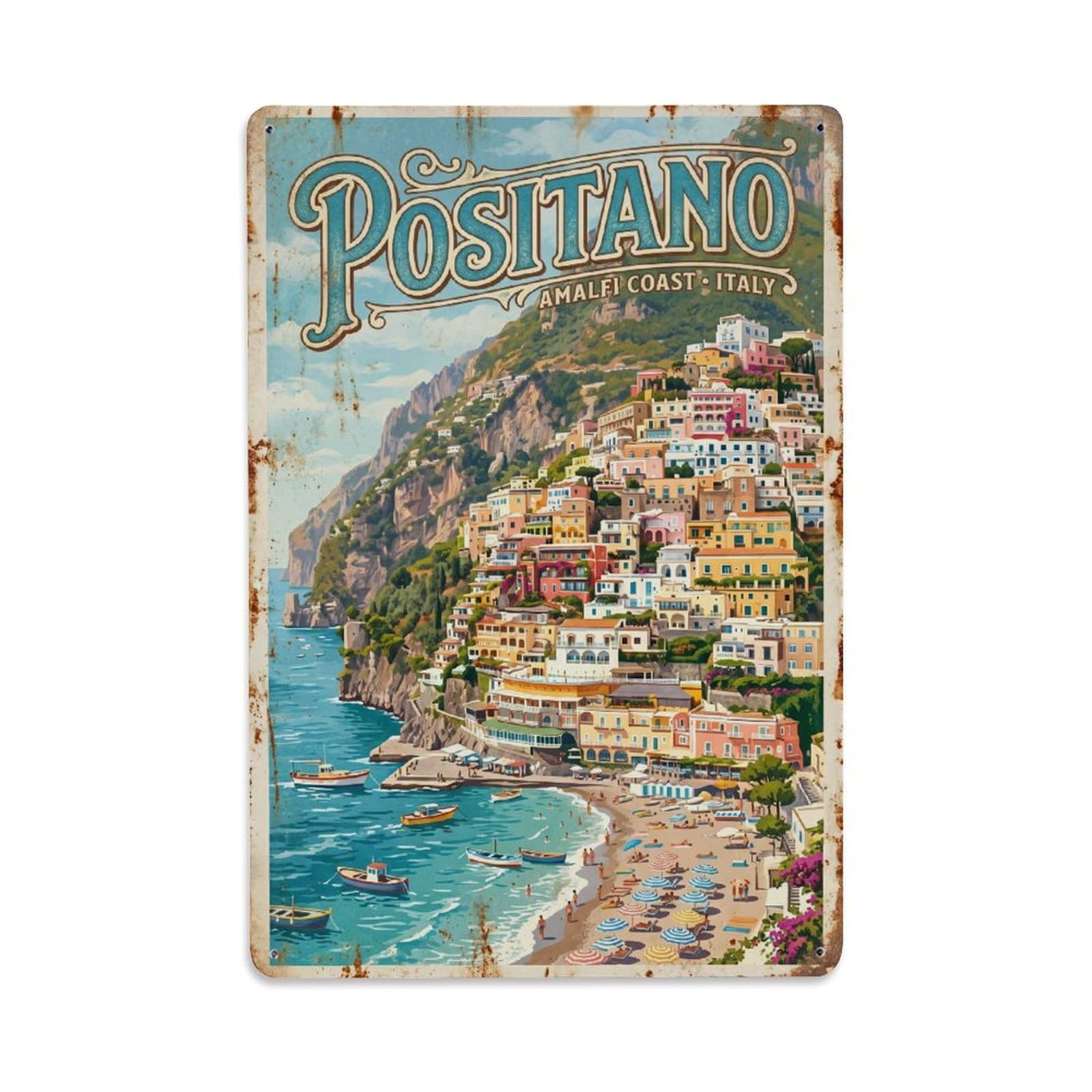Cmhok Vintage Style Vintage Travel Positano Italy Metal Tin Sign Wall Decor For Cafe, Club, Garden Metal Poster 8X12inch