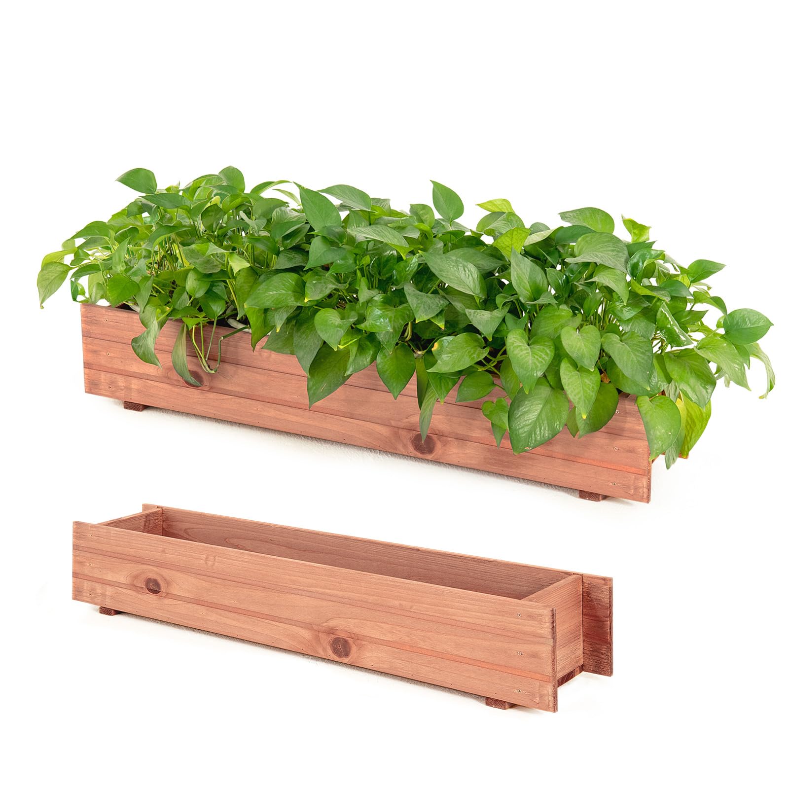GOPLUS Jardinera de madera, jardinera con 2 agujeros de drenaje, jardinera para jardín y balcón, 91,5 x 18 x 16 cm
