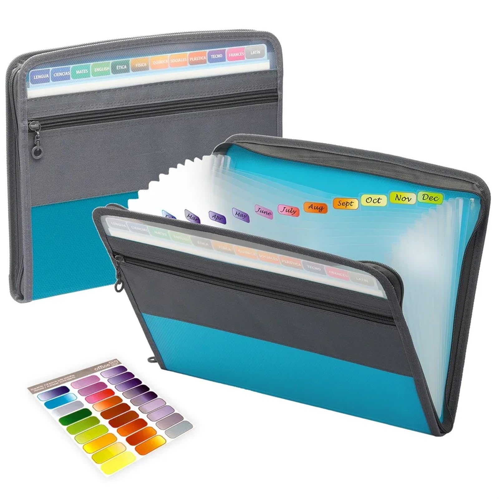 Plastikowy organizer na dokumenty typu harmonijka, 13-kieszeniowy, rozkładany teczka na dokumenty w formie akordeonu, zapinany zamek błyskawiczny(Lake Blue)