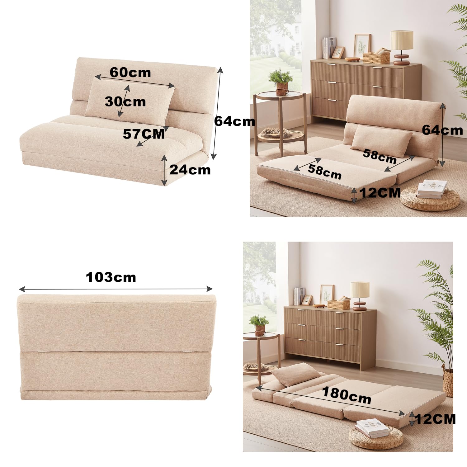 Amazon｜折りたたみ ソファベッド 座椅子 幅103cm 2人掛け ソファ