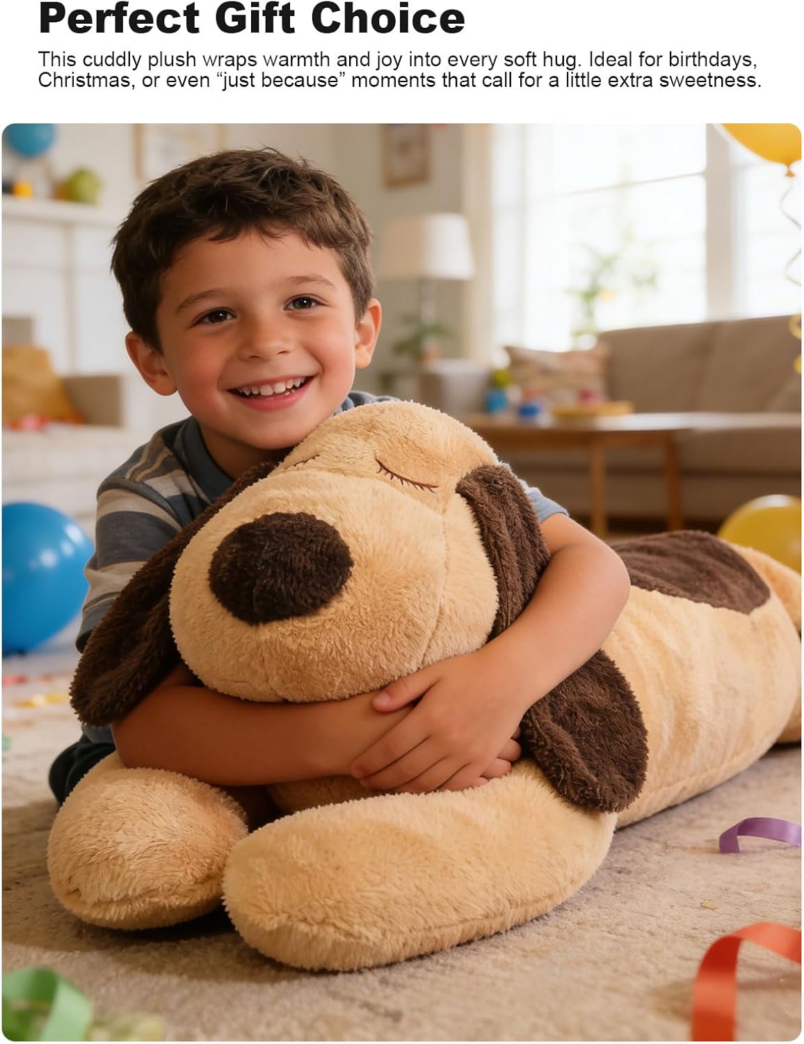 45" Long Dog Plush Pillow, Large Dog Stuffed Animal Body Pillow, Soft Hugging Plushy Toy Cuddly Sofa Cushion Home Decor Birthday Gift for Girls Kids Teens Adults (White, 115cm/3.77ft) - Image 6