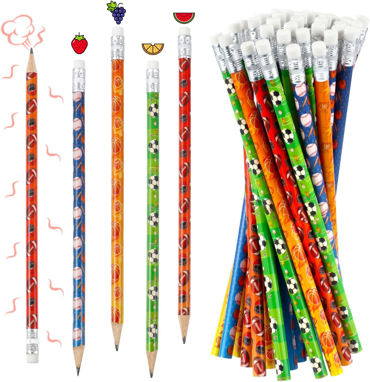 JULMELON 72PCS Sports Party Favors Set,36Pcs Sports Pencils with 36Pcs Soccer