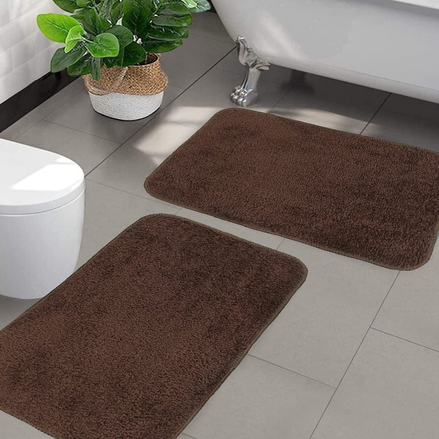 Door Mats for Home | Door Mats for Home Entrance | Door Mat for Bathroom| Soft & Super Absorbent Mats for Shower | Washable, Non-Slip & Quick-Drying Mats (Pack of 2) (Dark Brown 2)-image-15