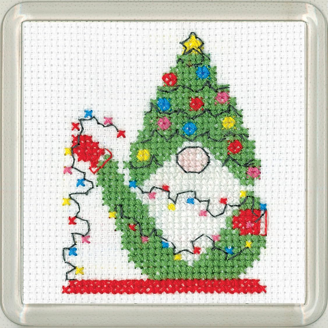 Heritage Crafts N/A Gok Christmas Coaster Cross Stitch Kit - Gok Christmas Lights Coaster - Kirste Roche Desigs