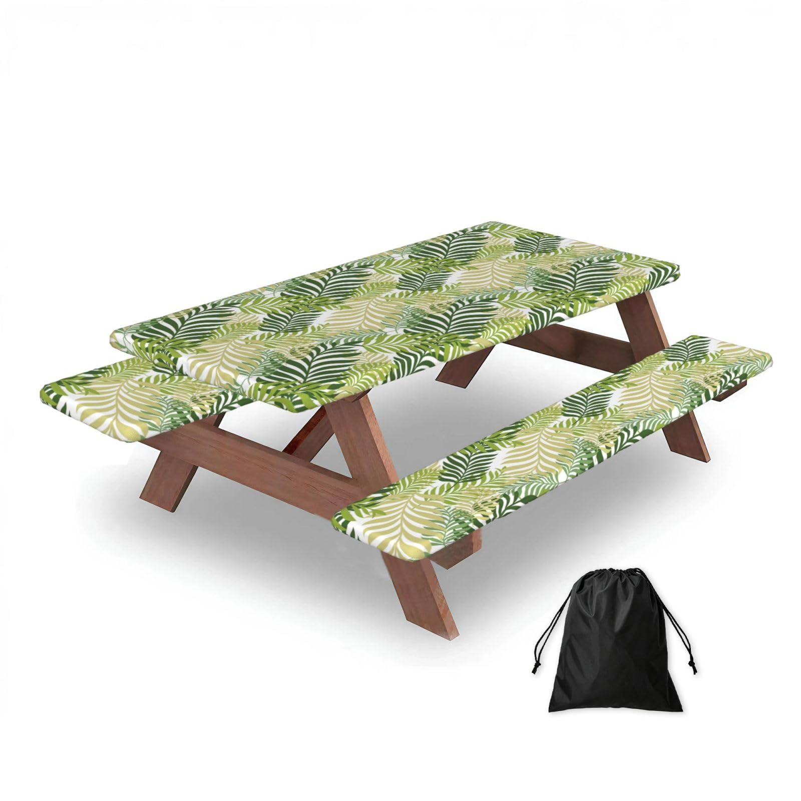 Dopklna As Picture Tropical Exotic Palm Tree Leaves, Picnic Table Cover With Bench Covers -Waterproof Elastic Fitted Tablecloth For Garden Camping Patio 76X152cm