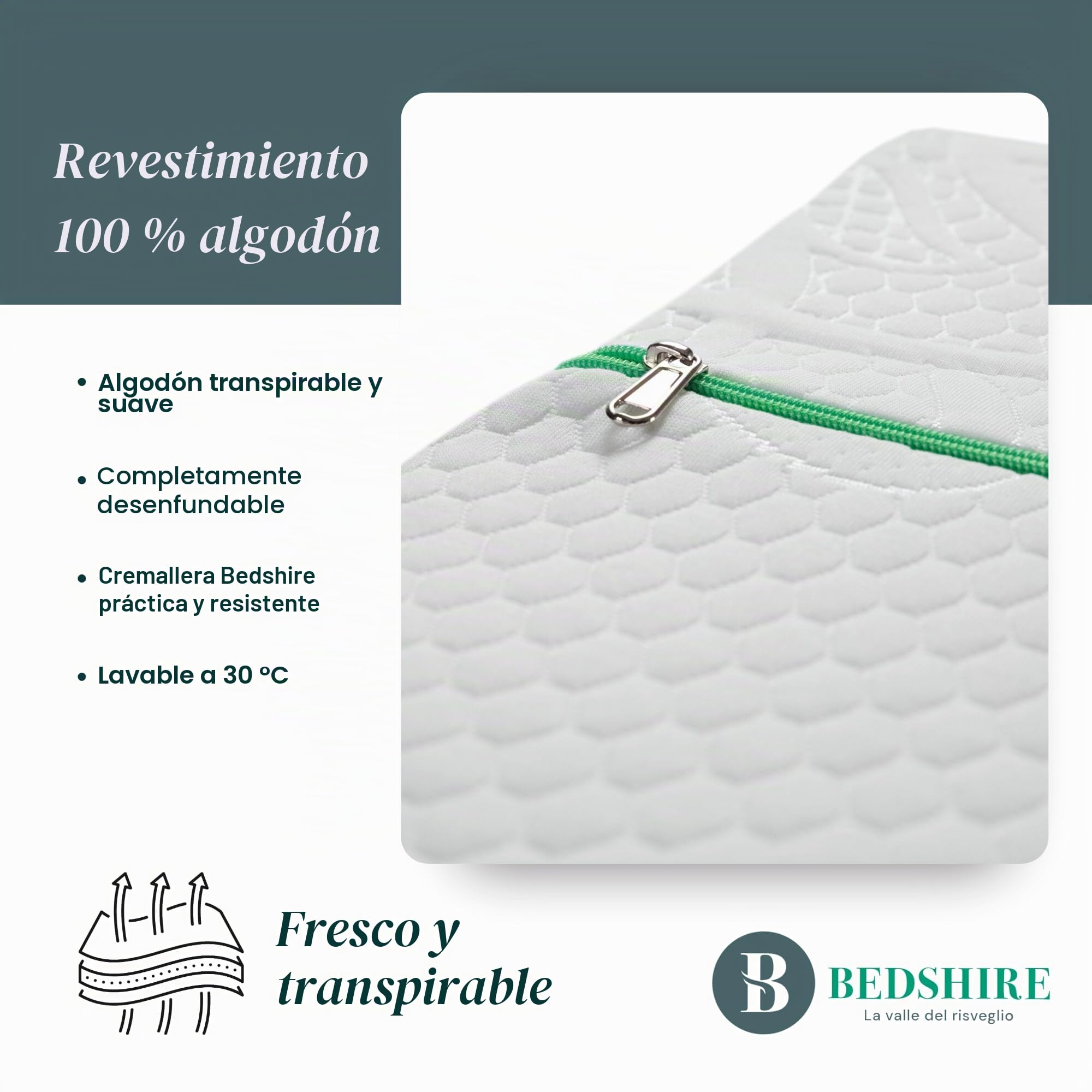 Bedshire Pillow - Almohada cervical, almohada ortopédica para cuello, de espuma viscoelástica HD, funda de algodón desenfundable con gel termorregulador y lados transpirables, 13 cm de altura