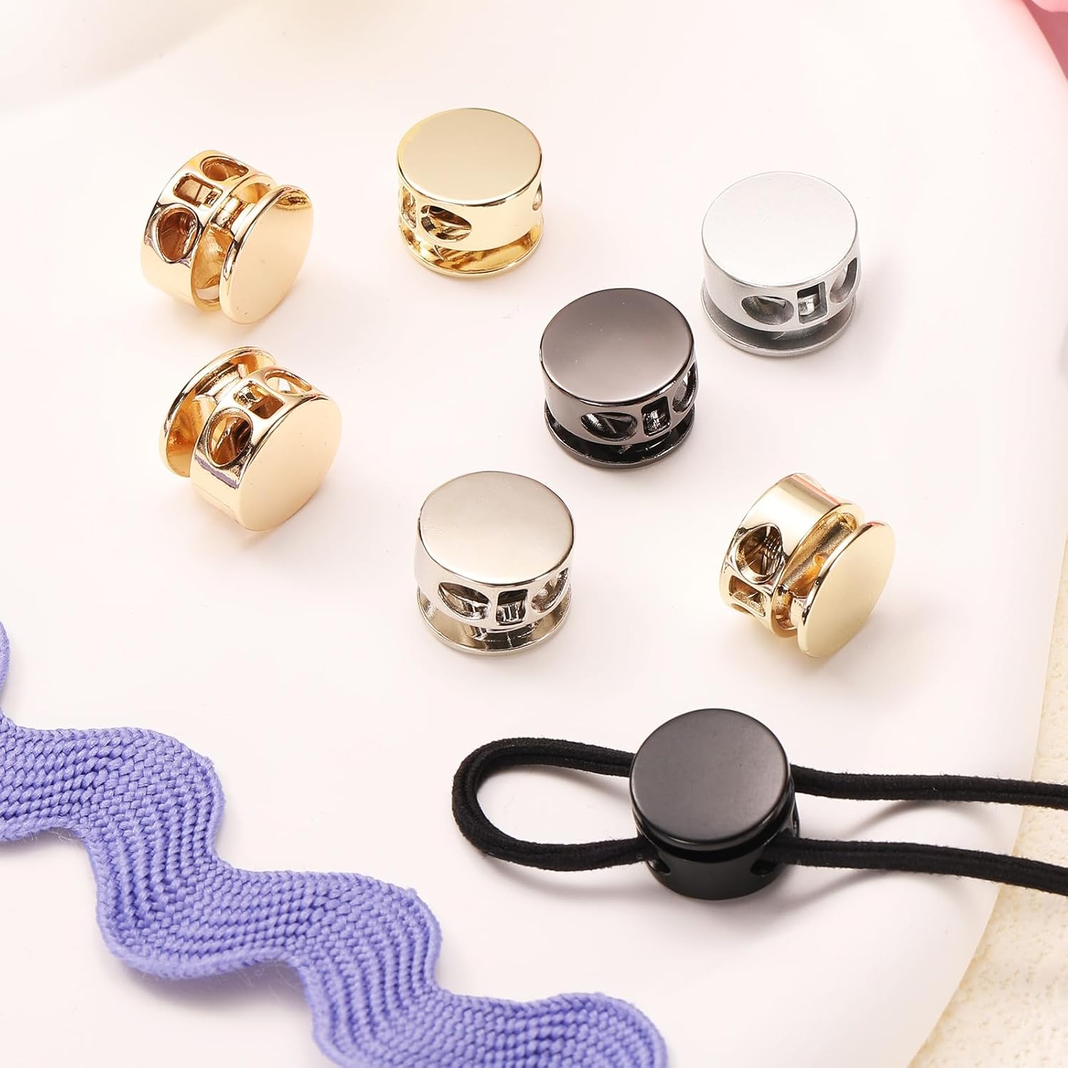 uxcell 10Pcs Double Hole Cord Locks, 4mm Round Metal Spring Toggle Stopper Clip for Shoelaces Drawstrings Paracord, Pearl Nickel - Image 5